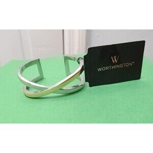 Worthington Silver Gold Tone Open Cuff Bracelet Bangle Modern Geometric Jewelry